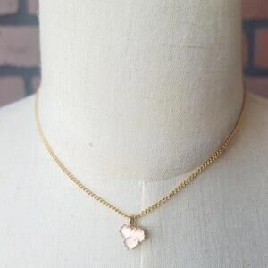 Pink Maple Leaf Dainty Gold Tone Pendant Necklace